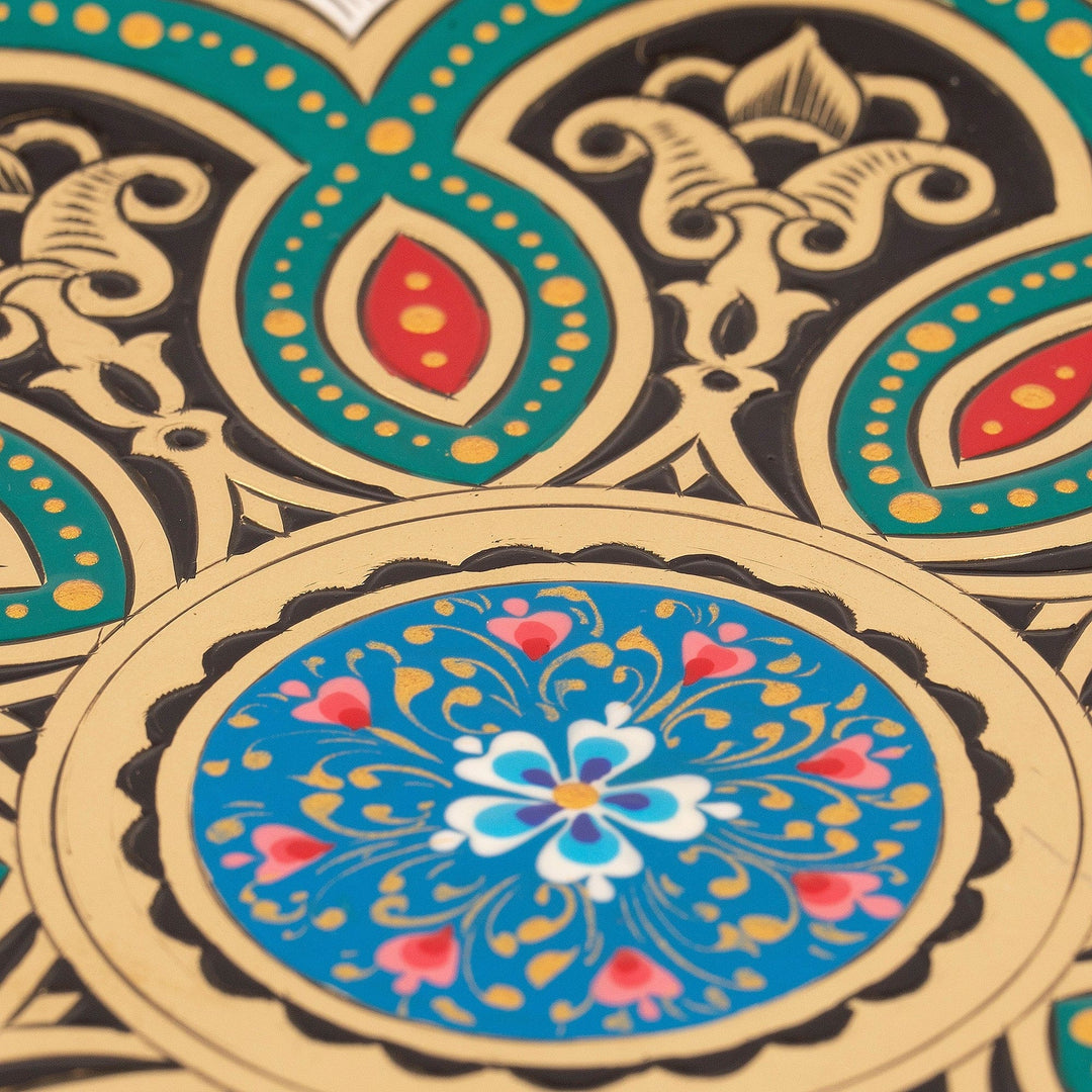 Green and Black Geometric Brass Wall Art from Uzbekistan - Bukhara's Green Paradise