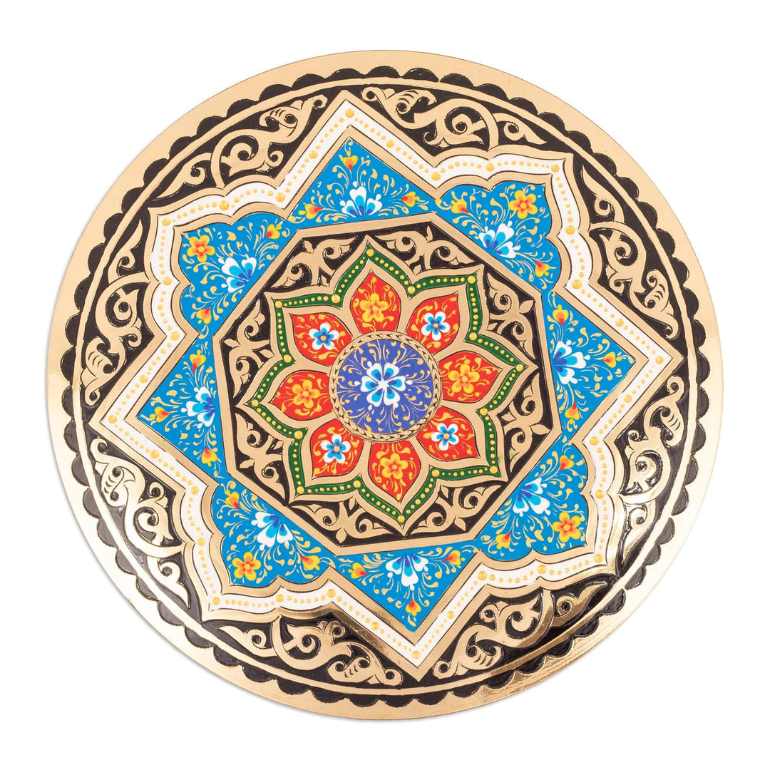 Black and Blue Geometric Brass Wall Art with Floral Motifs - Eden Illusions