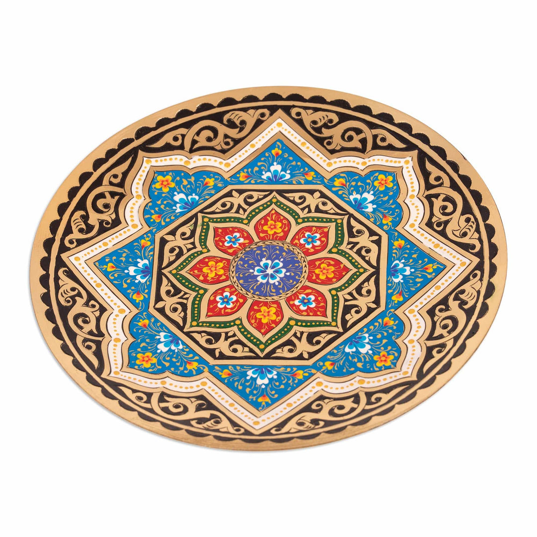 Black and Blue Geometric Brass Wall Art with Floral Motifs - Eden Illusions