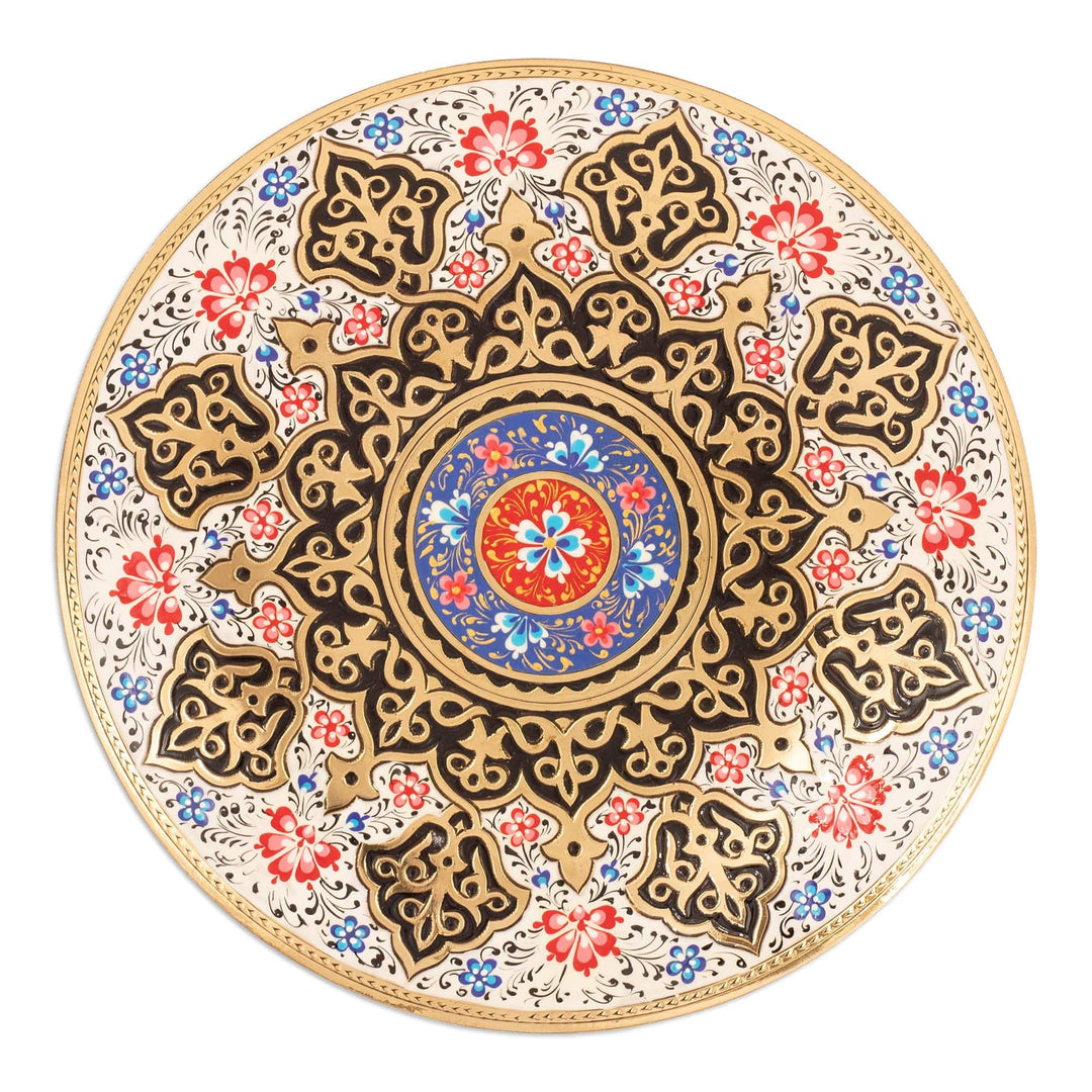 Traditional Floral and Leafy Painted Brass Wall Art - Bukhara Souls