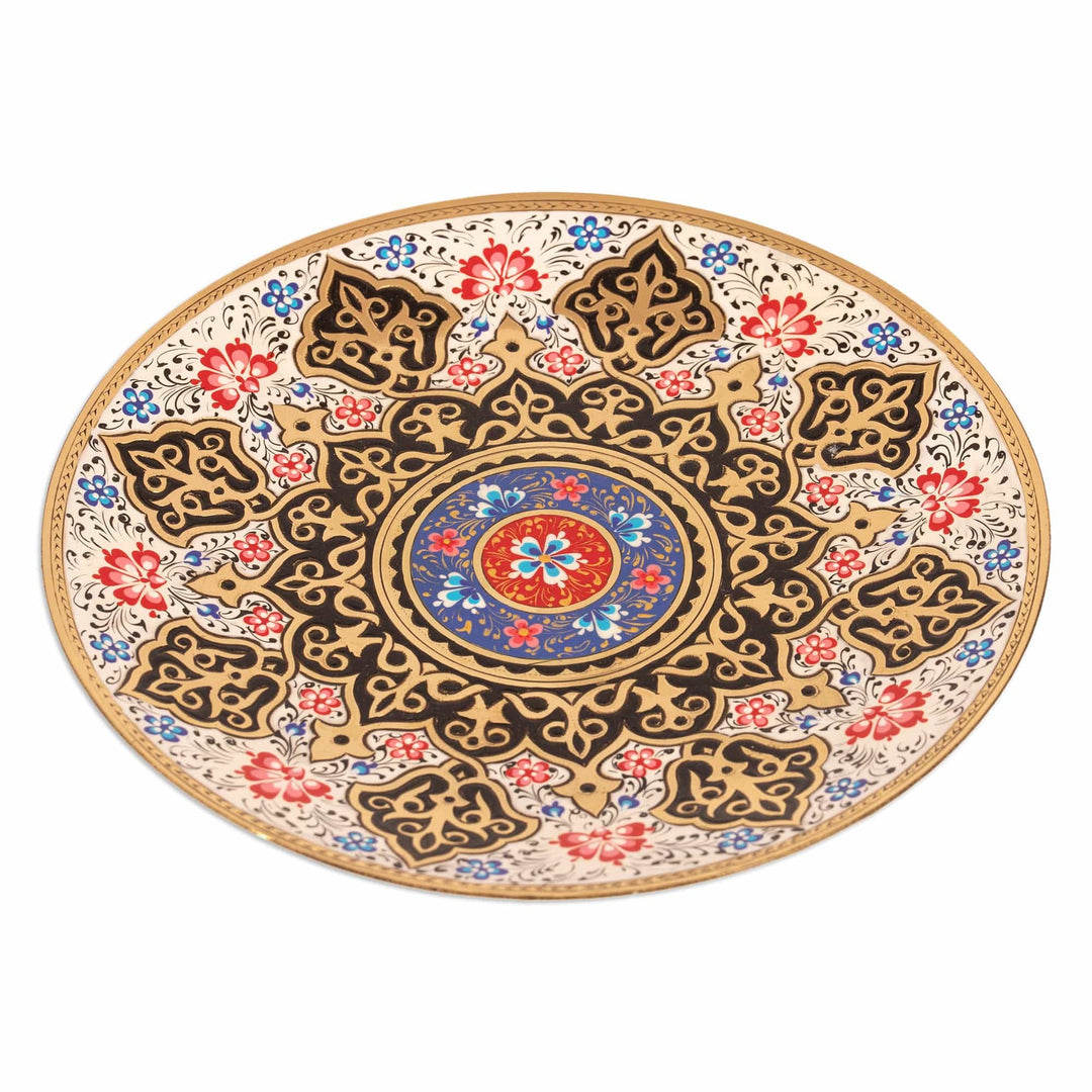 Traditional Floral and Leafy Painted Brass Wall Art - Bukhara Souls