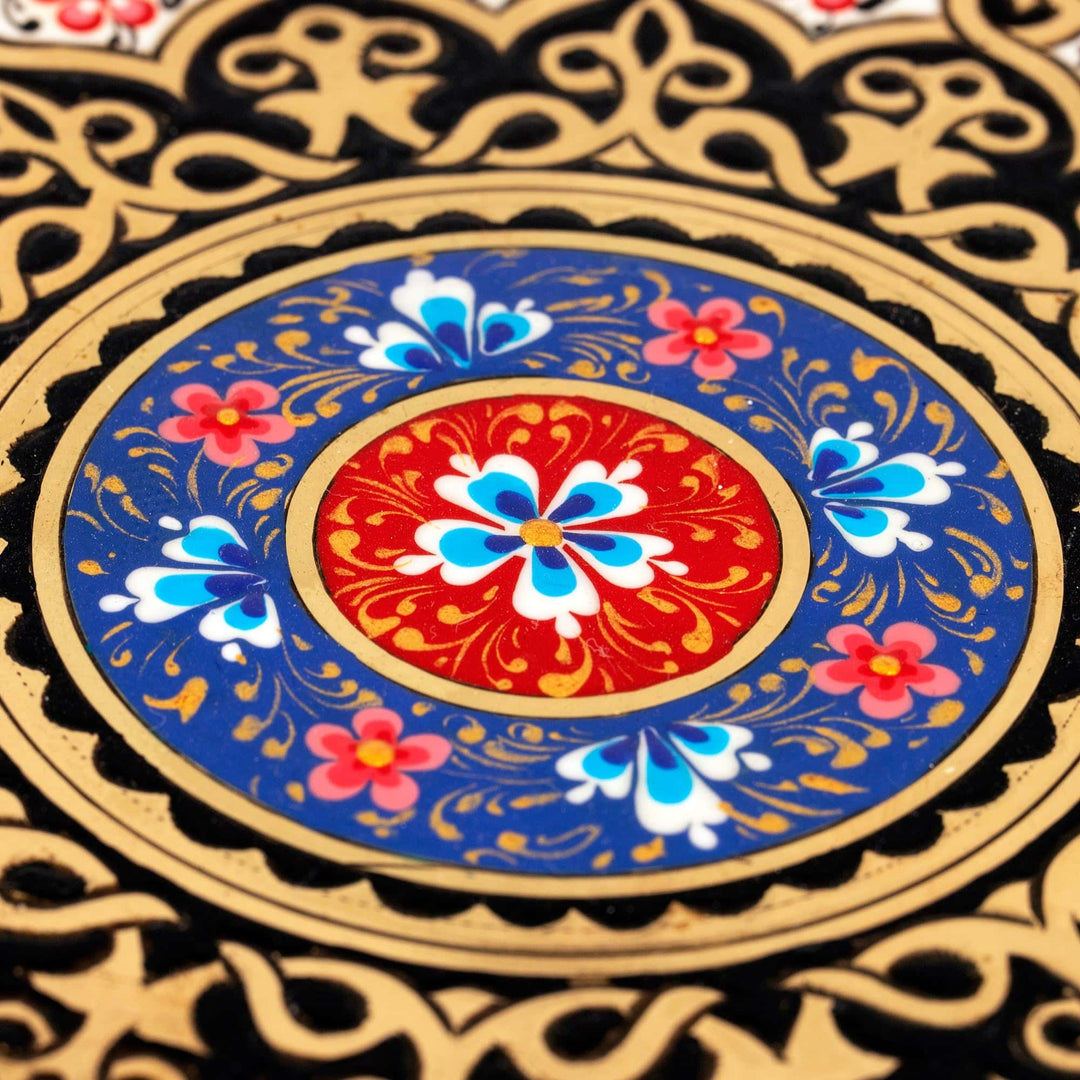 Traditional Floral and Leafy Painted Brass Wall Art - Bukhara Souls