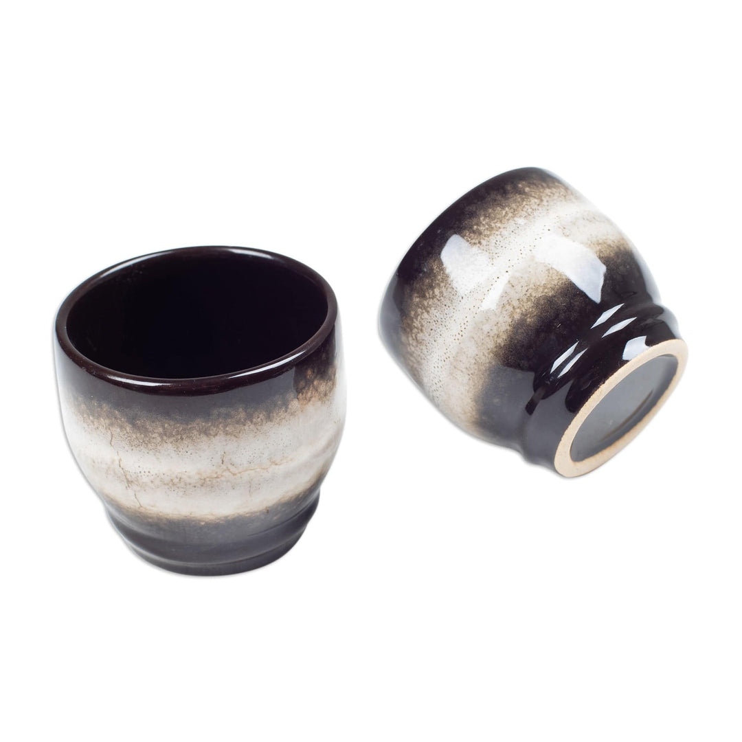 Set of 2 Handcrafted Brown and White Ceramic Cups from Bali - Serene Flavors