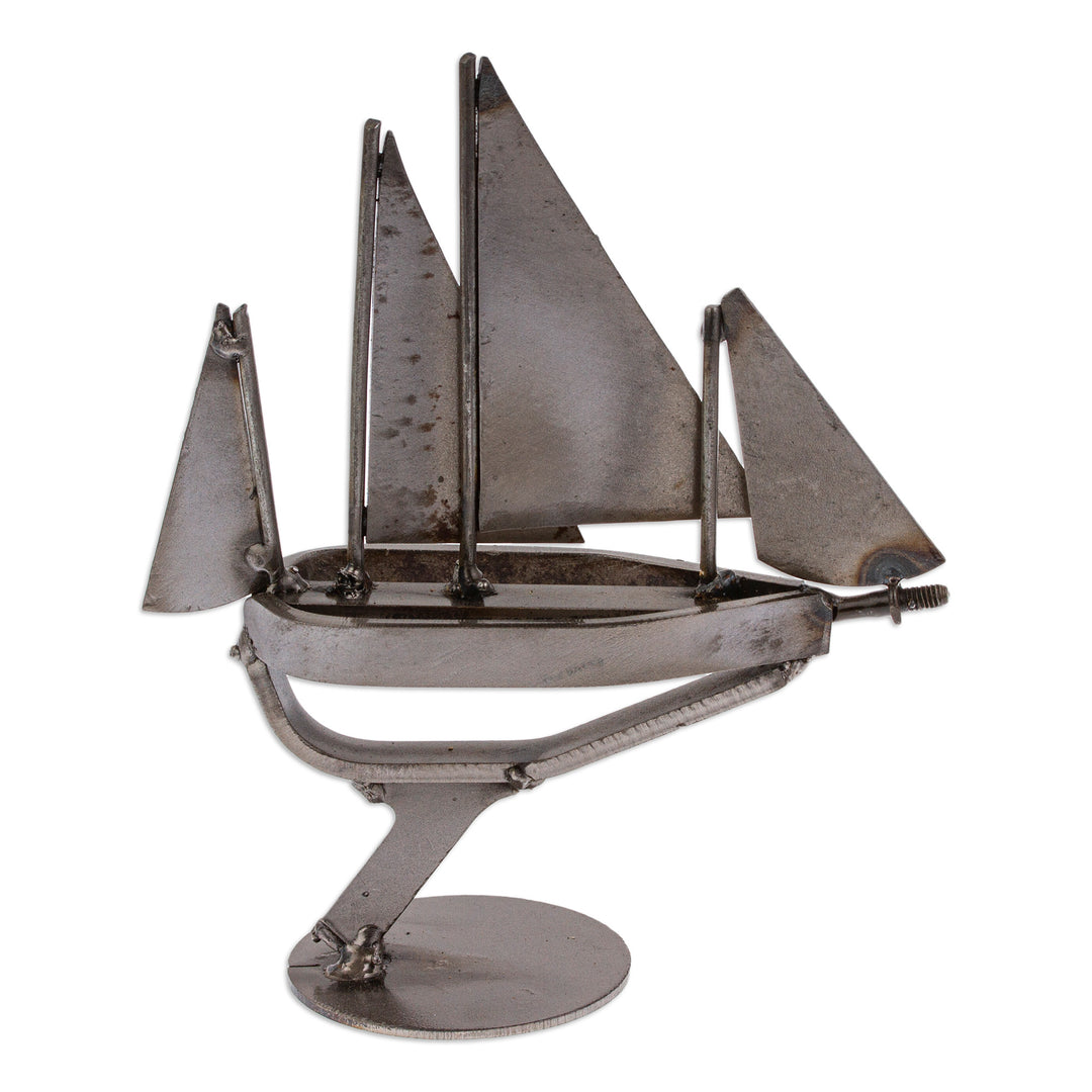 Eco-Friedly Nautical Upcycled Metal Sculpture from Mexico - Metallic Voyage