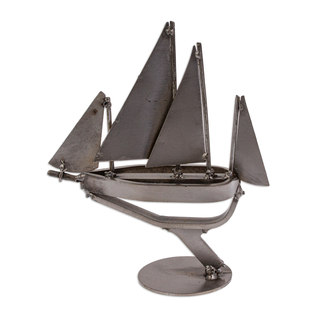 Eco-Friedly Nautical Upcycled Metal Sculpture from Mexico - Metallic Voyage