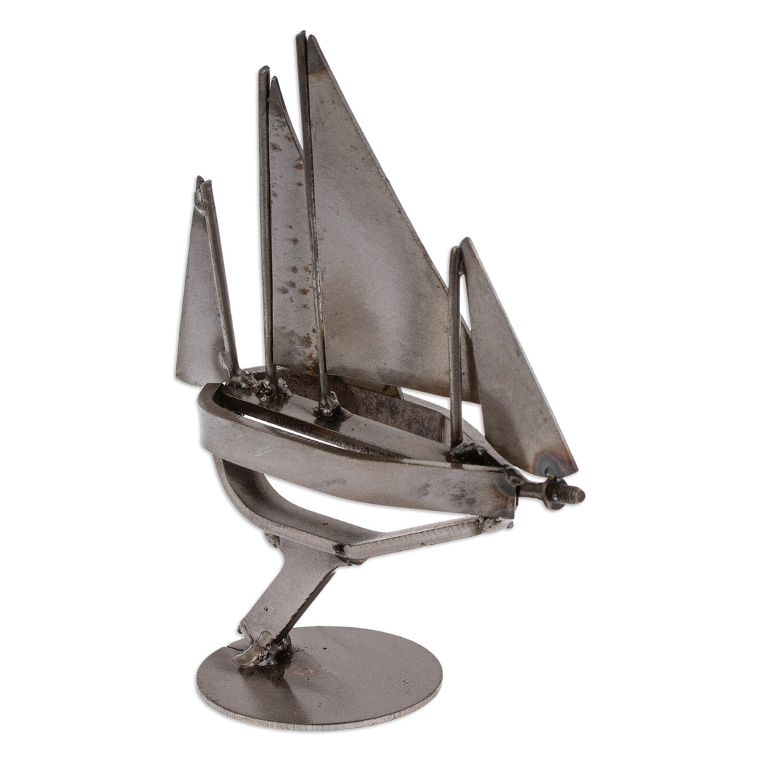 Eco-Friedly Nautical Upcycled Metal Sculpture from Mexico - Metallic Voyage