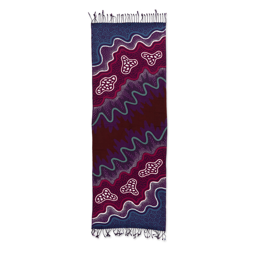 Handcrafted Purple and Burgundy Batik Rayon Shawl from Java - Magical Breeze