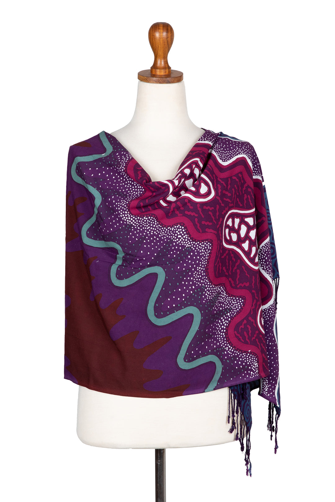Handcrafted Purple and Burgundy Batik Rayon Shawl from Java - Magical Breeze