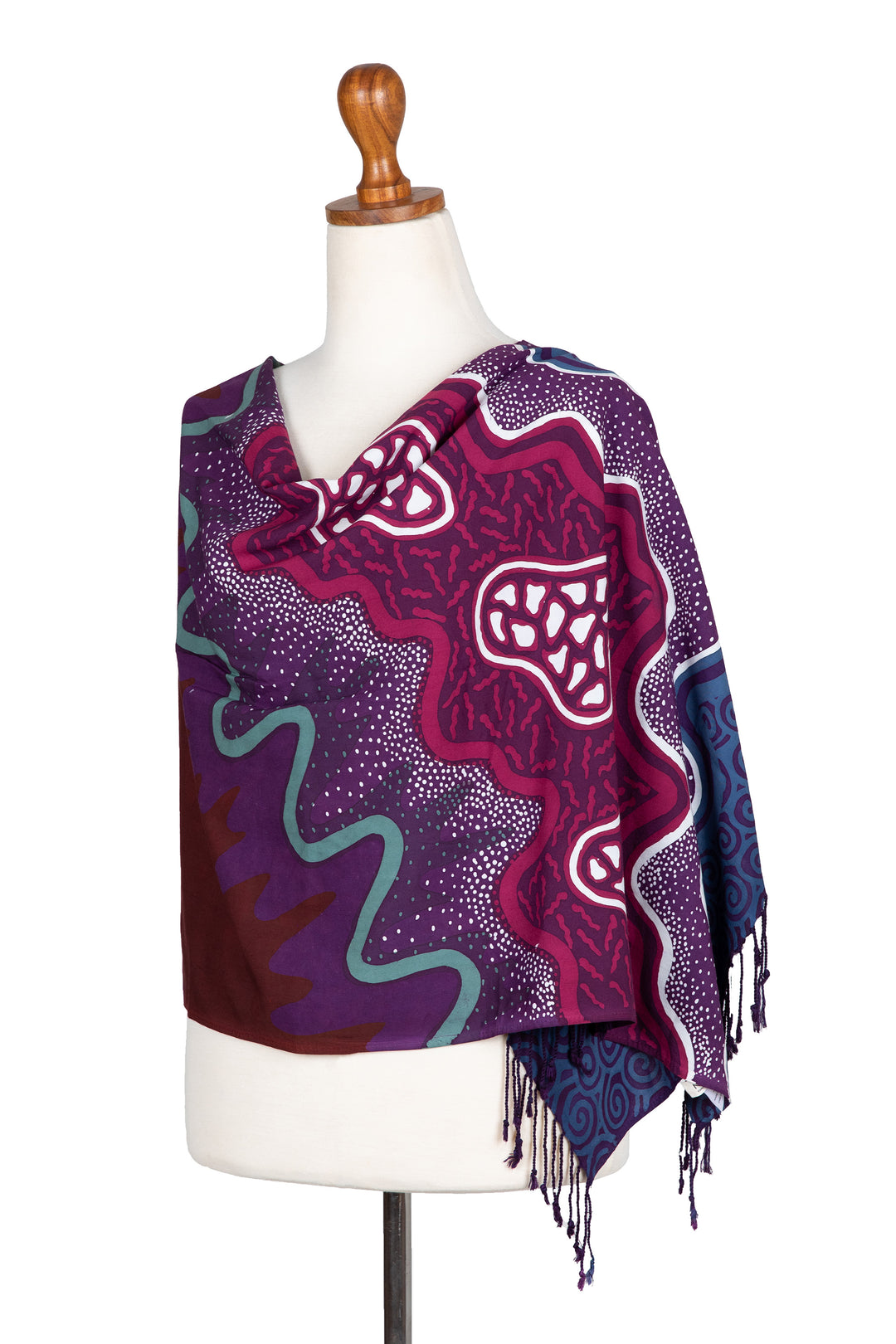 Handcrafted Purple and Burgundy Batik Rayon Shawl from Java - Magical Breeze