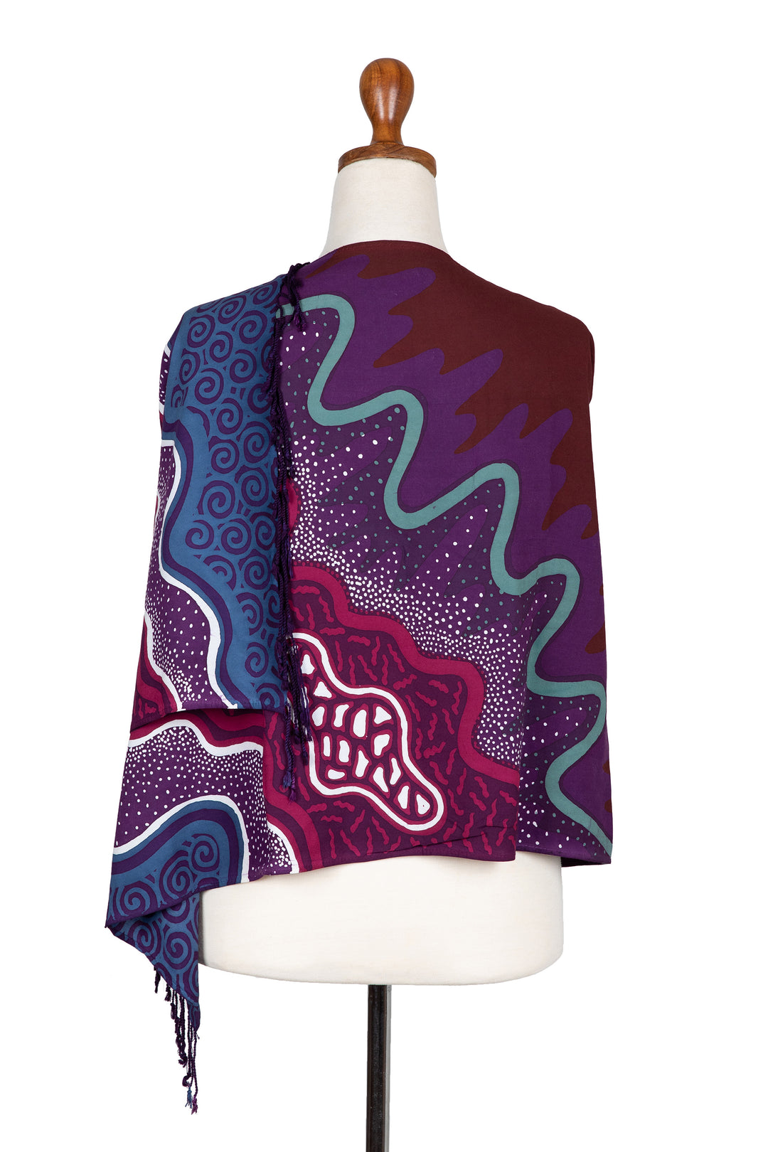 Handcrafted Purple and Burgundy Batik Rayon Shawl from Java - Magical Breeze