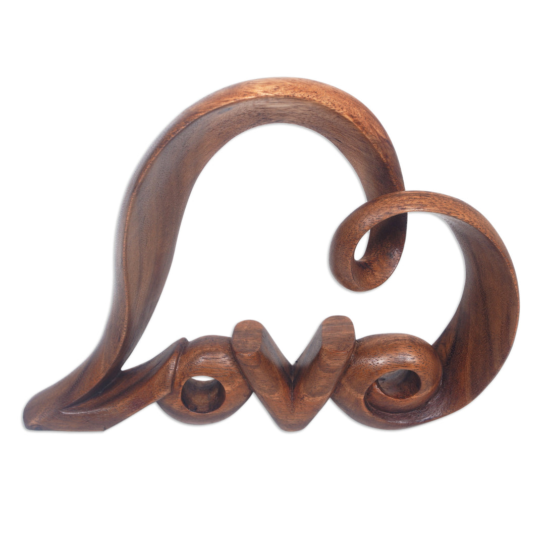 Hand-Carved Abstract Heart-Shaped Suar Wood Sculpture - Love Whisper