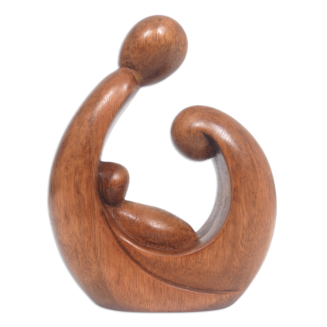 Hand-Carved Abstract Suar Wood Sculpture of a Family - Jolly Union