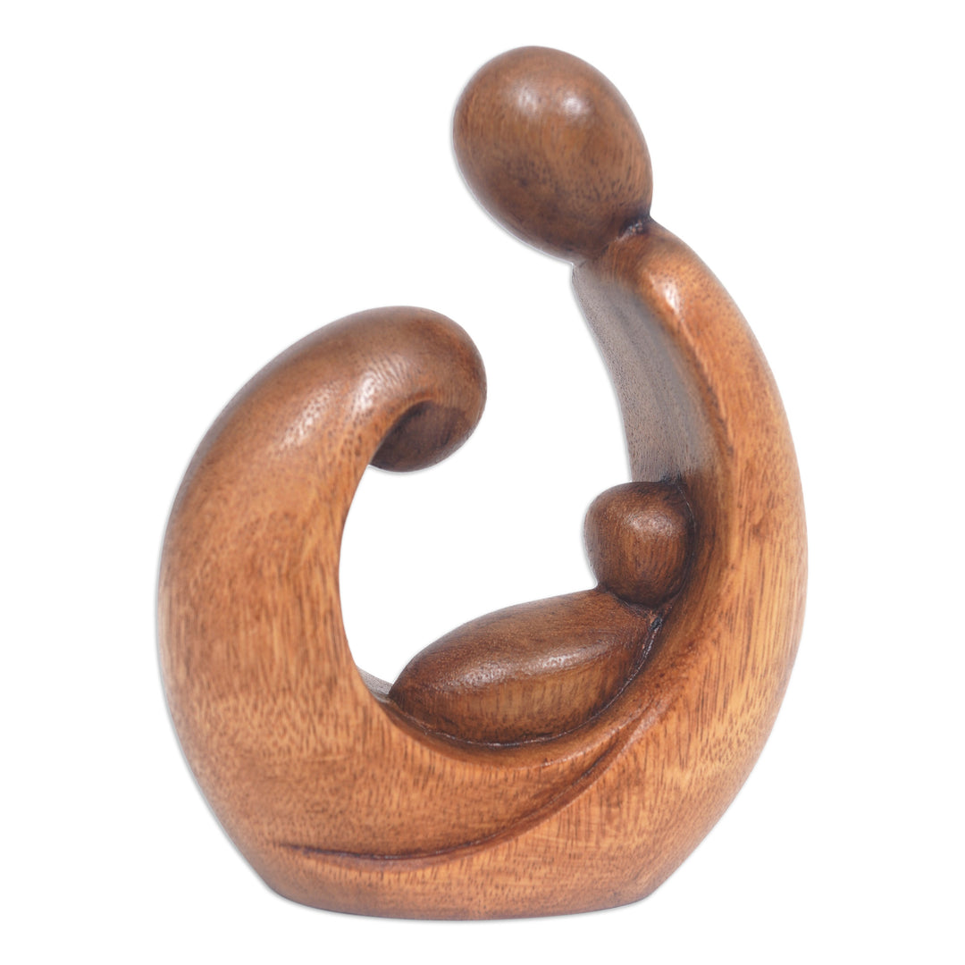 Hand-Carved Abstract Suar Wood Sculpture of a Family - Jolly Union