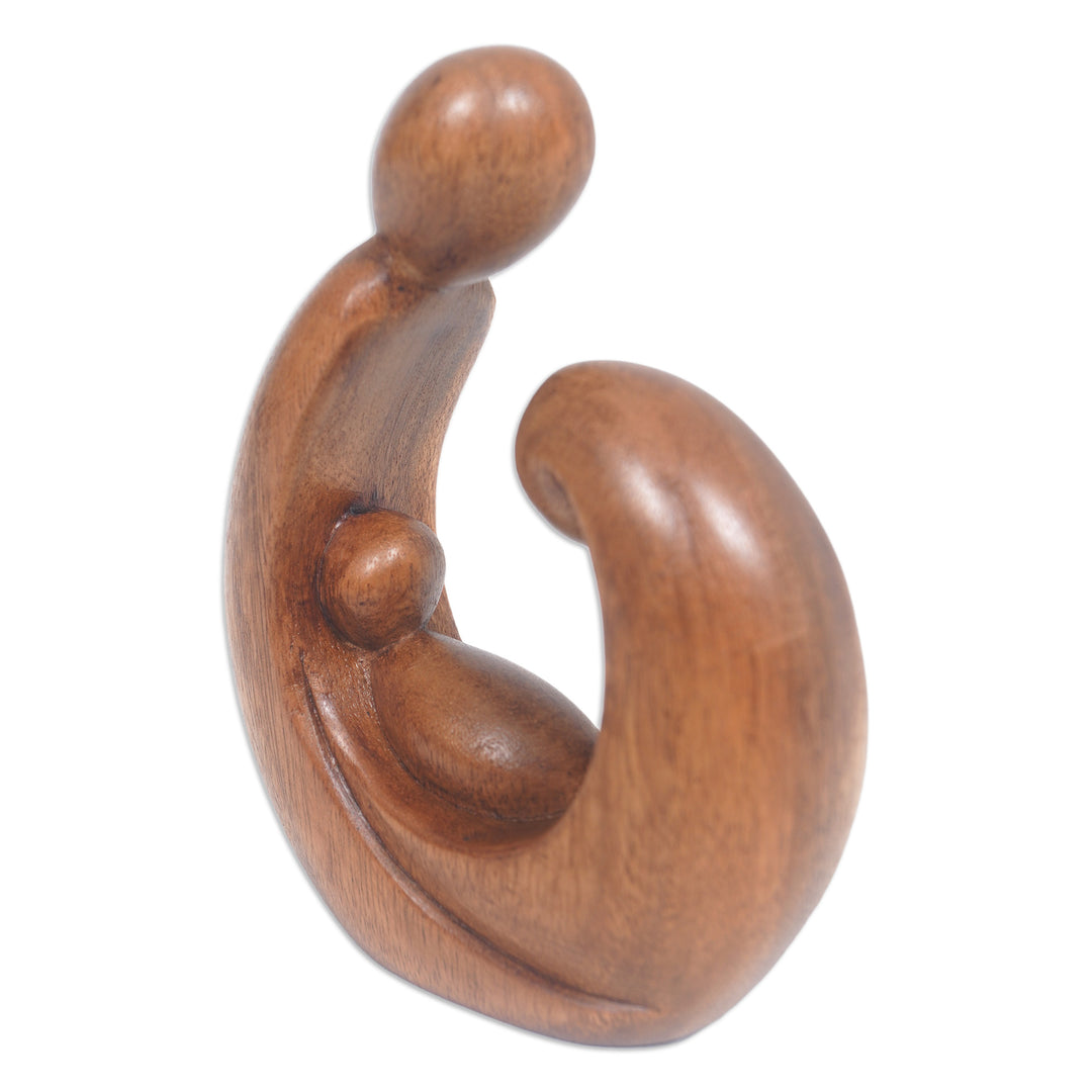 Hand-Carved Abstract Suar Wood Sculpture of a Family - Jolly Union