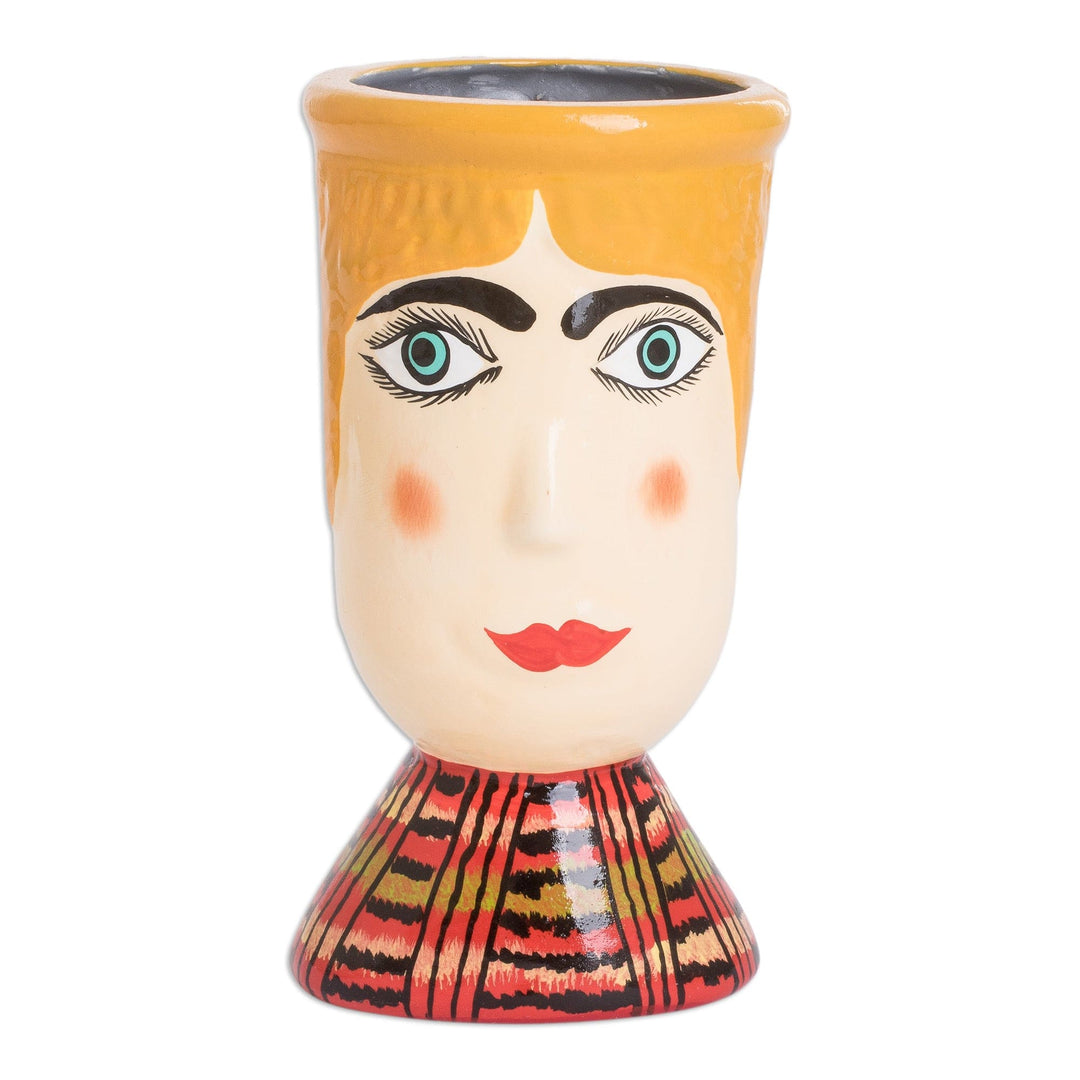 Hand-Painted Warm-Toned Ceramic Flower Pot from Guatemala - San Antonio's Giant