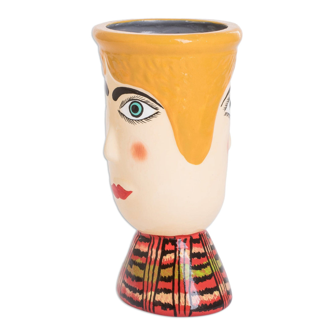 Hand-Painted Warm-Toned Ceramic Flower Pot from Guatemala - San Antonio's Giant