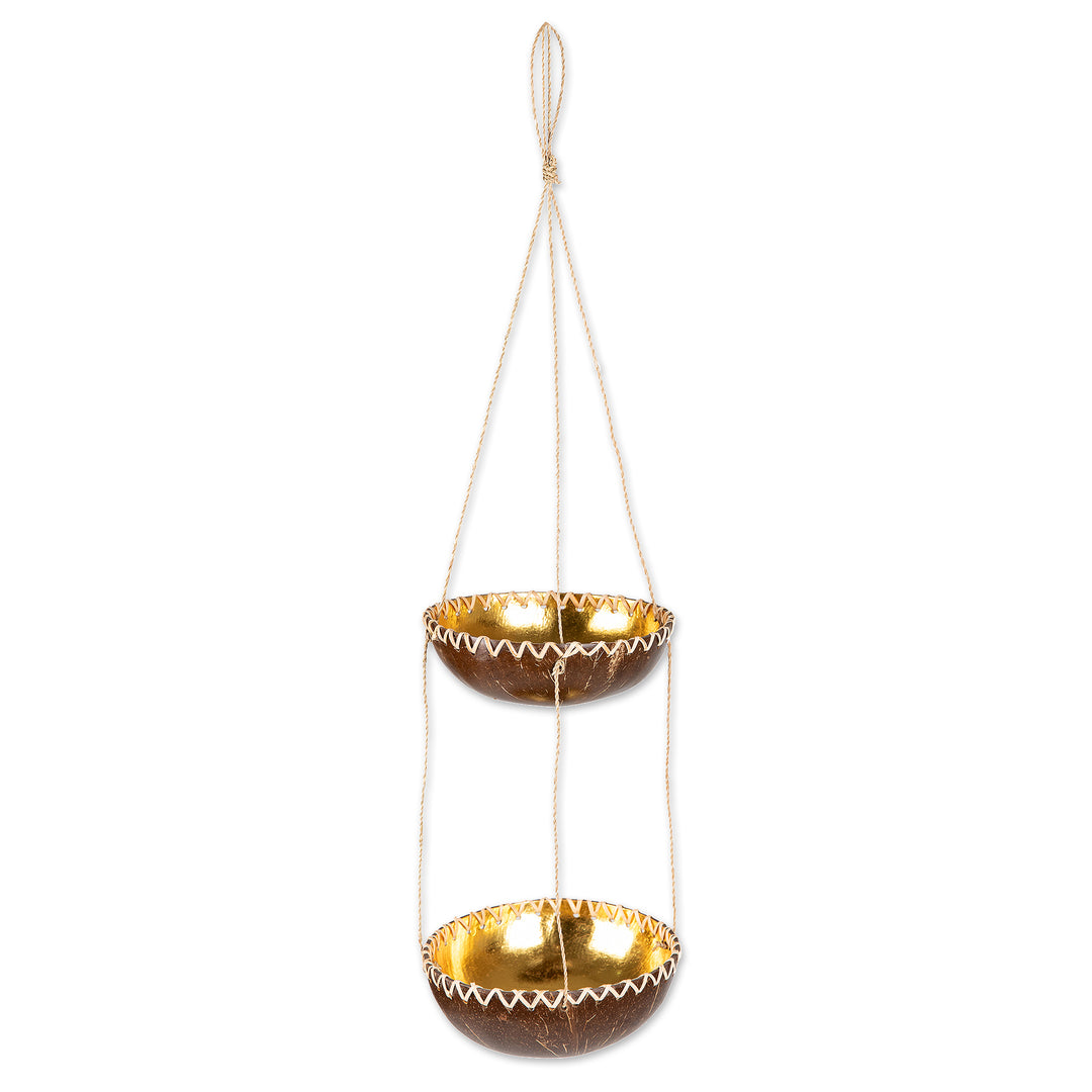 Handcrafted Coconut Shell Hanging Planter in a Dark Hue - Coconut Prosperity