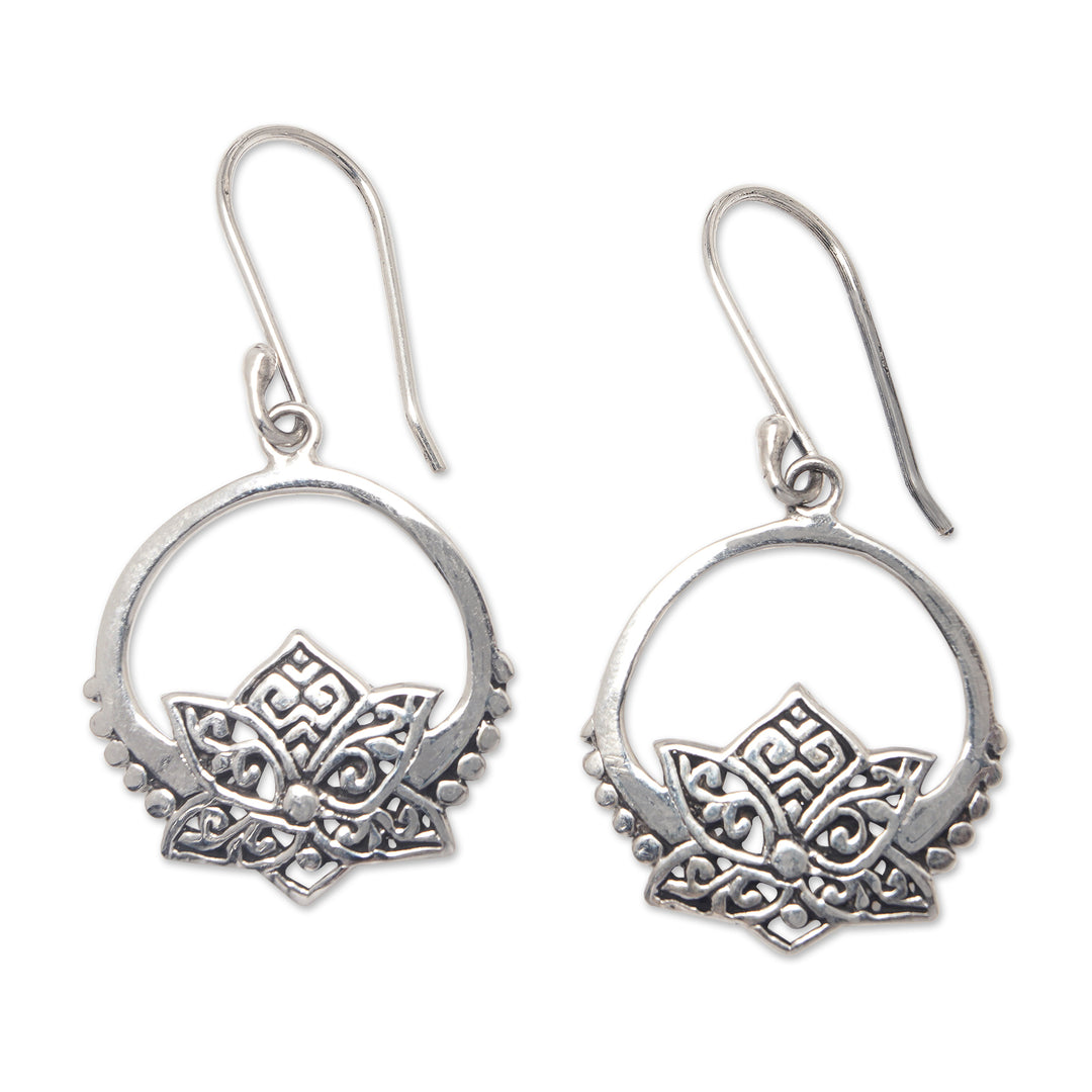 Lotus-Themed Sterling Silver Dangle Earrings Made in Bali - Lotus Pond
