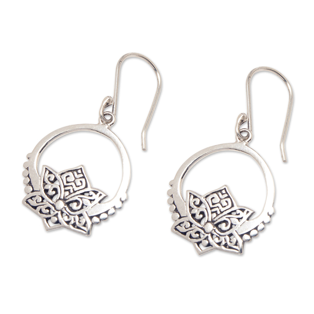 Lotus-Themed Sterling Silver Dangle Earrings Made in Bali - Lotus Pond