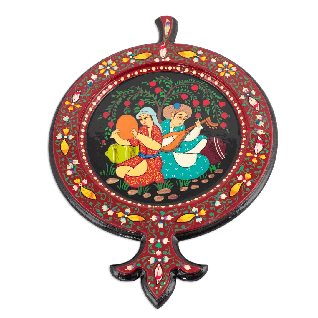 Hand-Painted Walnut Wood Wall Accent with Musician Couple - Pomegranate Musicians