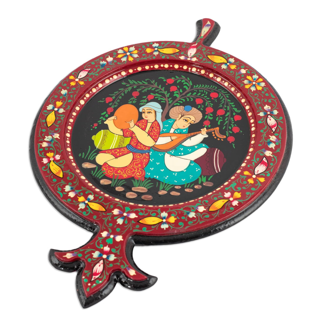 Hand-Painted Walnut Wood Wall Accent with Musician Couple - Pomegranate Musicians