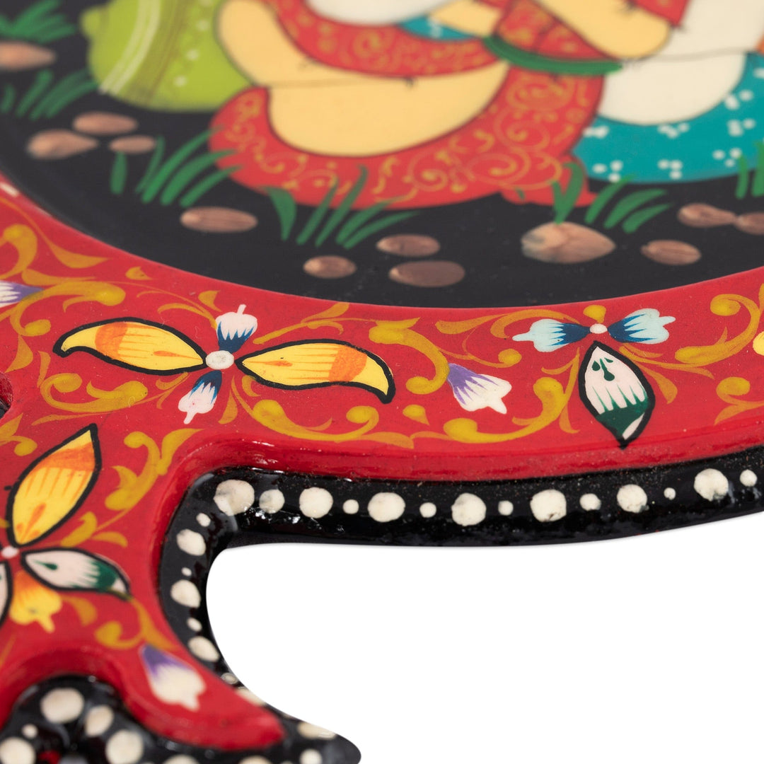 Hand-Painted Walnut Wood Wall Accent with Tender Couple - Pomegranate Lovers