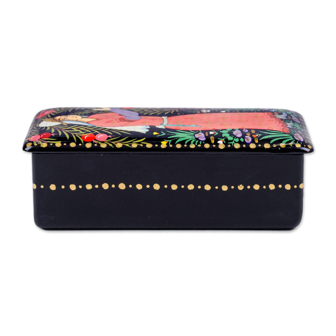 Handcrafted Painted Walnut Wood Jewelry Box from Uzbekistan - Pomegranate Blessing