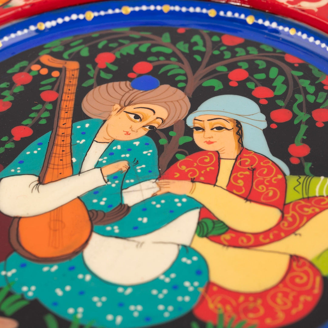 Hand-Painted Walnut Wood Wall Accent with Romantic Couple - Pomegranate Romance