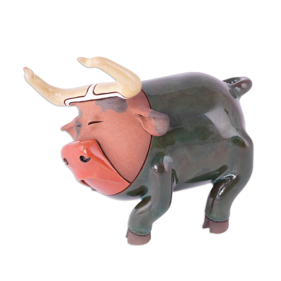 Bull Ceramic Figurine Made & Painted by Hand in Uzbekistan - Funky Bull