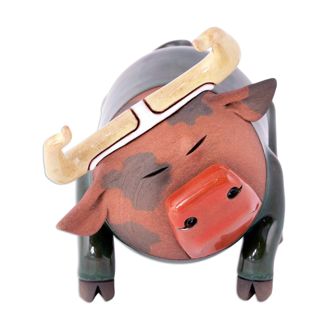 Bull Ceramic Figurine Made & Painted by Hand in Uzbekistan - Funky Bull
