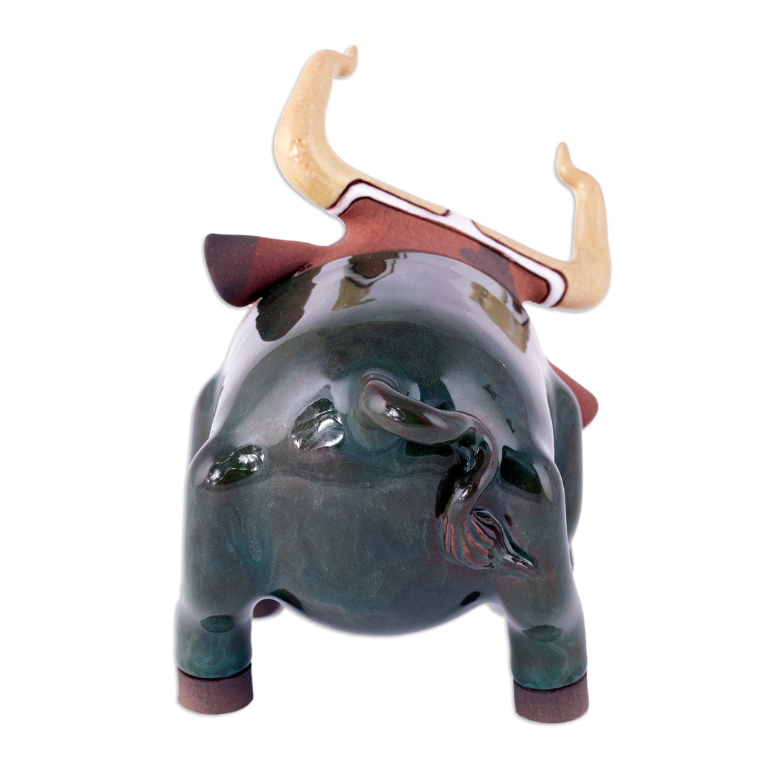 Bull Ceramic Figurine Made & Painted by Hand in Uzbekistan - Funky Bull