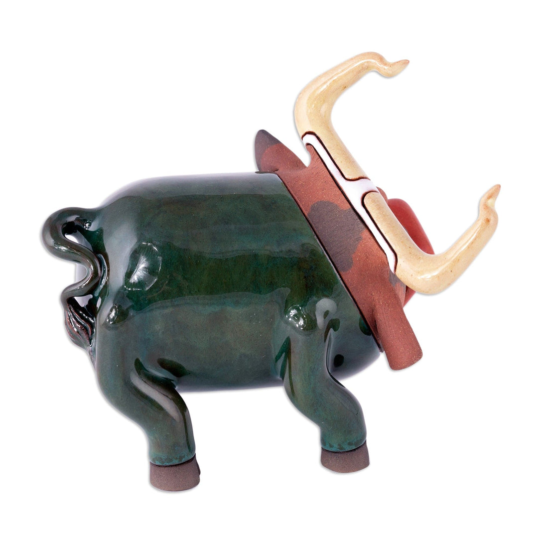 Bull Ceramic Figurine Made & Painted by Hand in Uzbekistan - Funky Bull