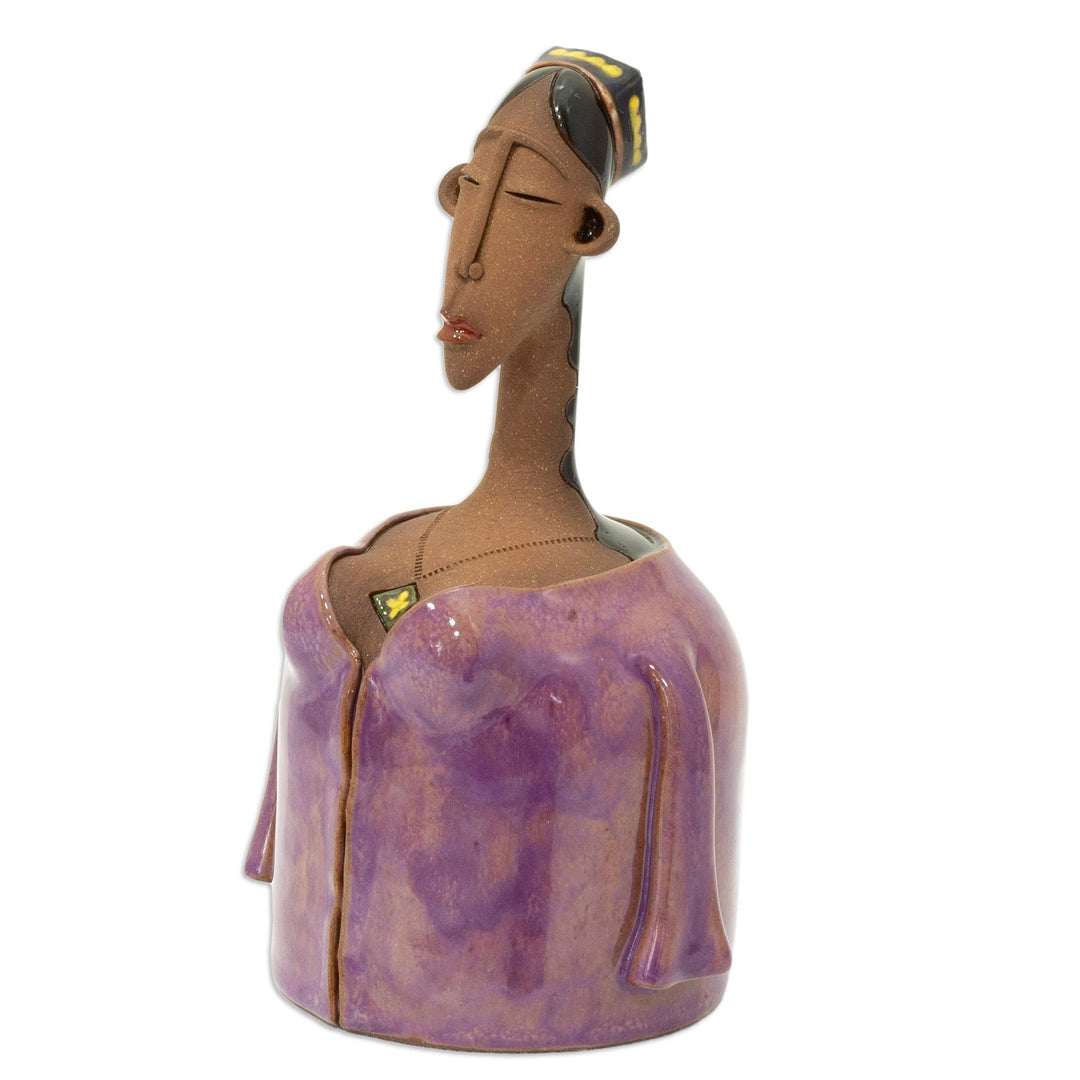 Woman-Shaped Decorative Ceramic Bell Made & Painted by Hand - Lady in Purple