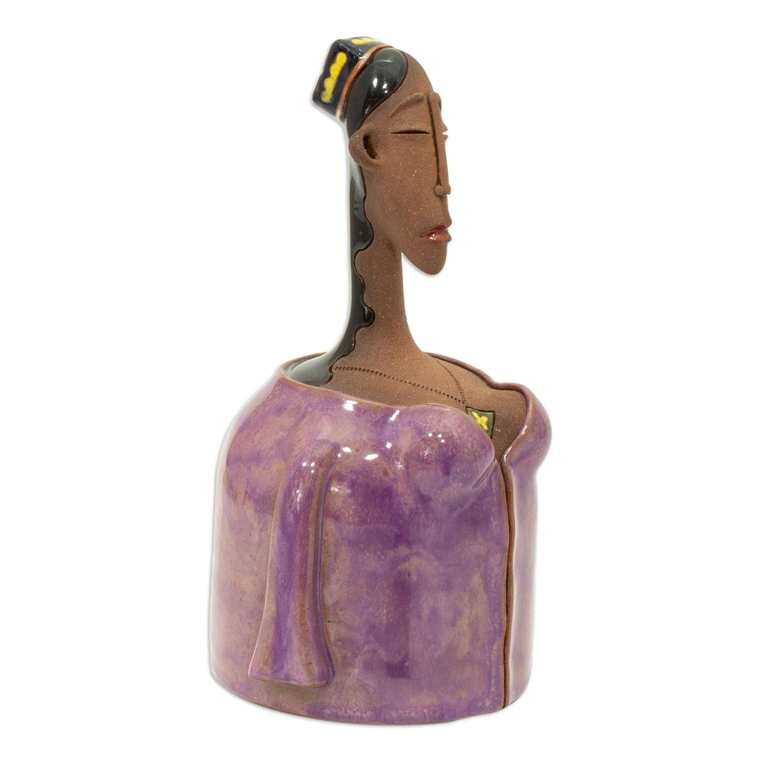 Woman-Shaped Decorative Ceramic Bell Made & Painted by Hand - Lady in Purple