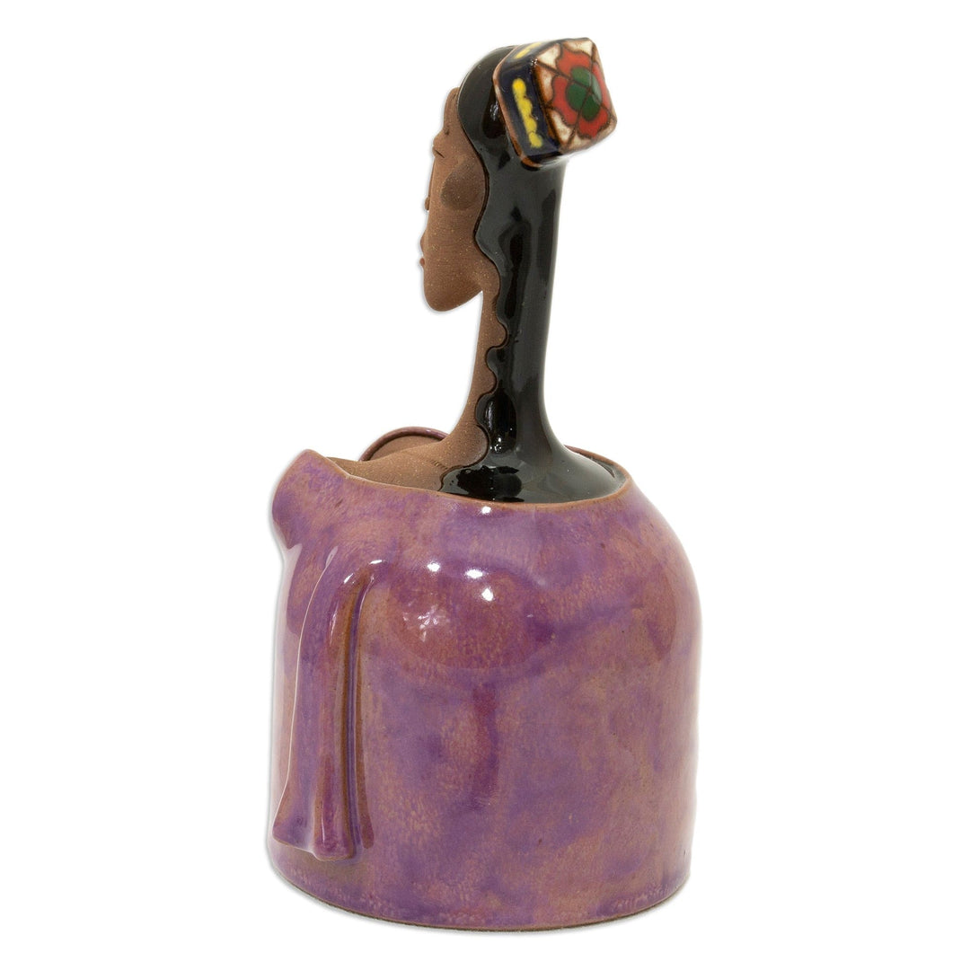 Woman-Shaped Decorative Ceramic Bell Made & Painted by Hand - Lady in Purple