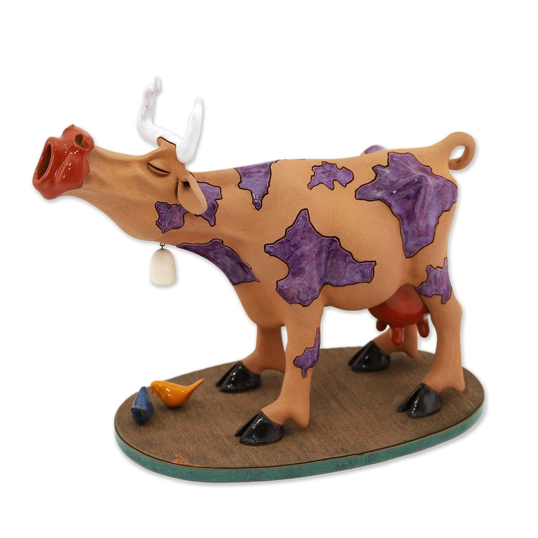 Cow Ceramic Figurine Made & Painted by Hand in Uzbekistan - Mooing Cow