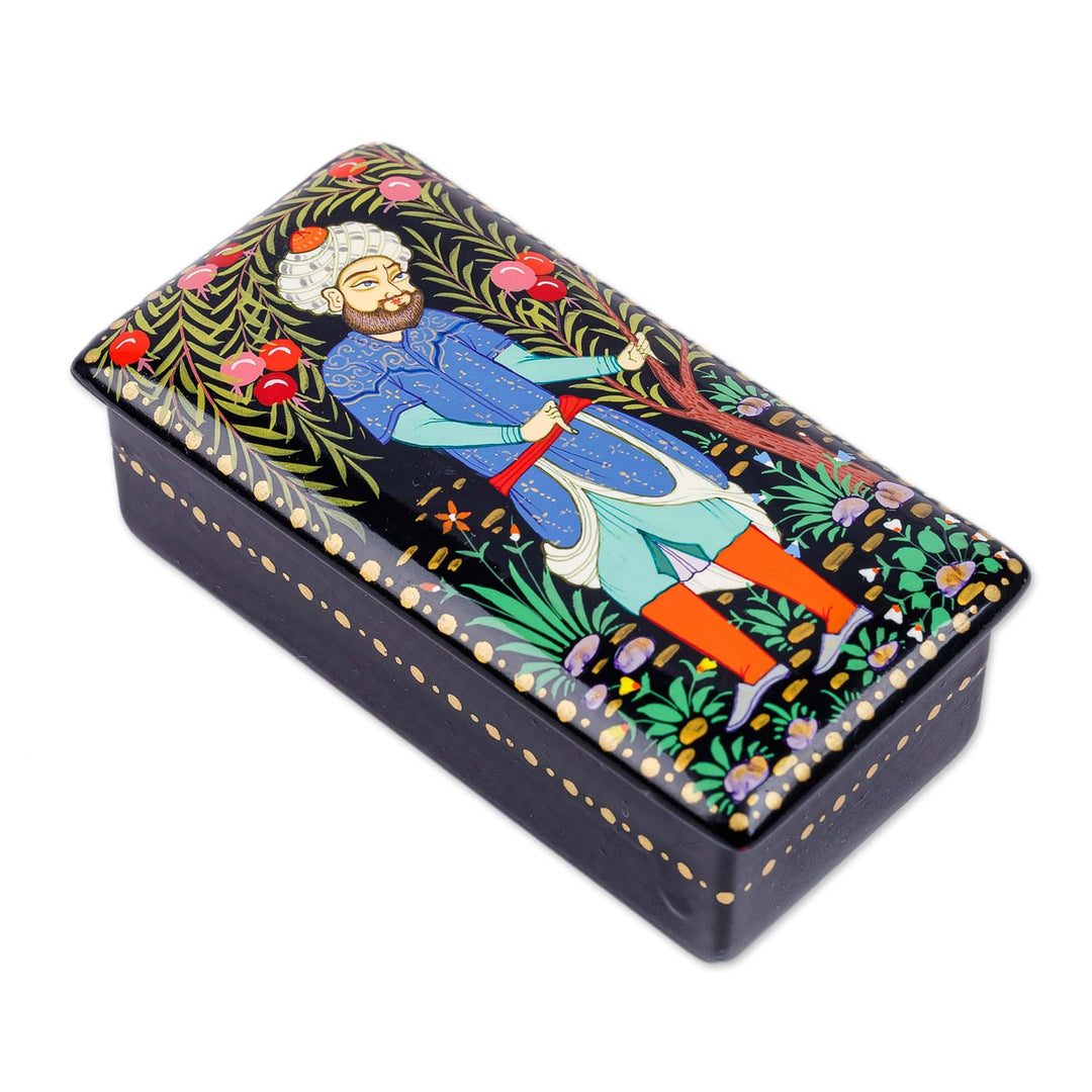 Traditional Painted Walnut Wood Jewelry Box from Uzbekistan - Pomegranate Gallantry