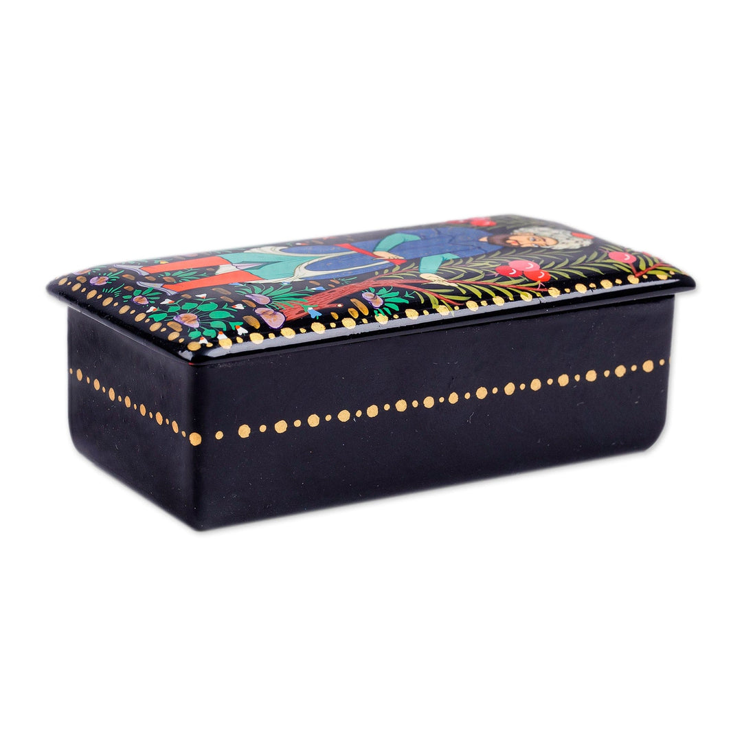 Traditional Painted Walnut Wood Jewelry Box from Uzbekistan - Pomegranate Gallantry
