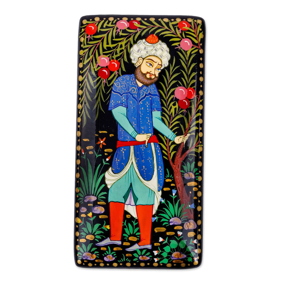 Traditional Painted Walnut Wood Jewelry Box from Uzbekistan - Pomegranate Gallantry