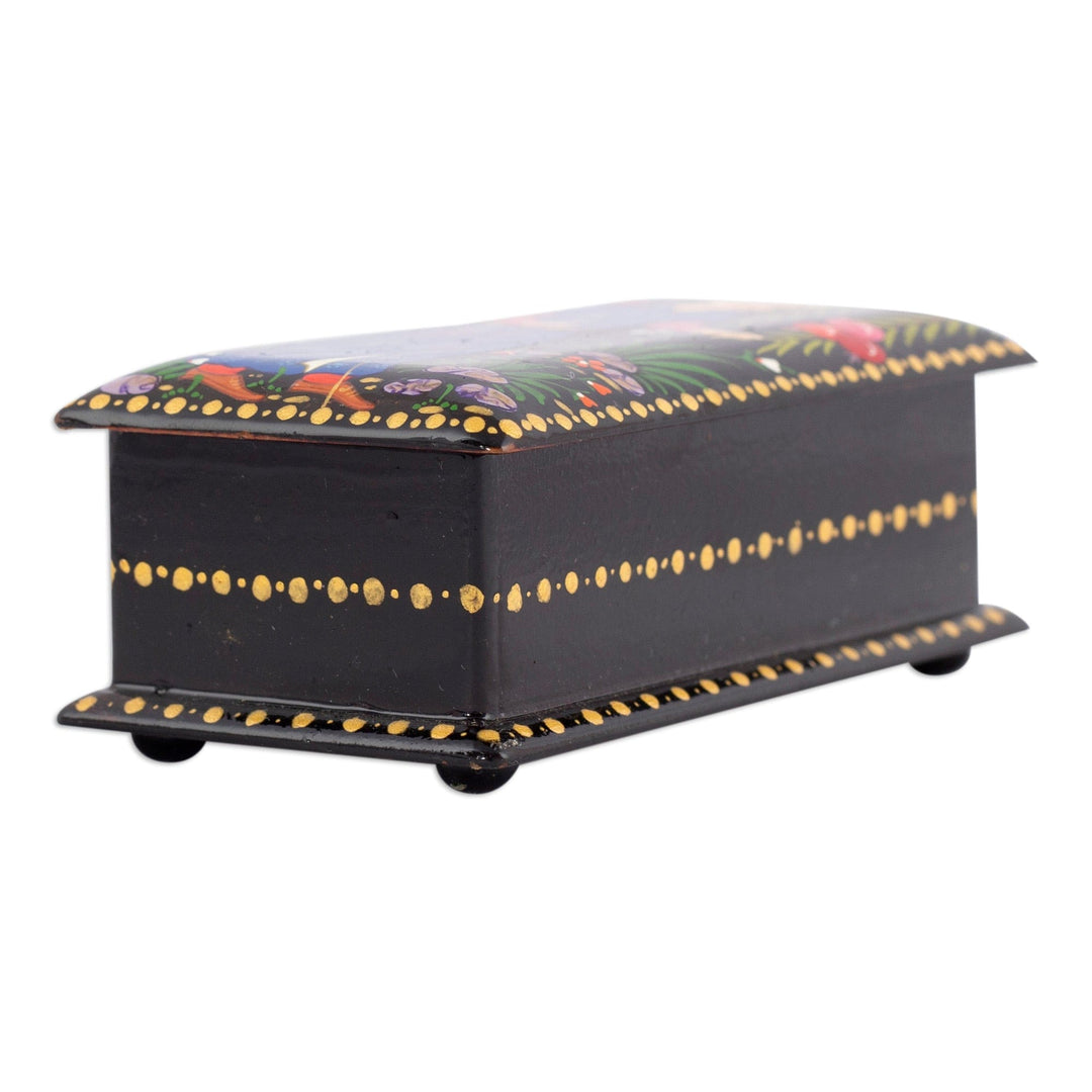 Classic Painted Walnut Wood Jewelry Box from Uzbekistan - Pomegranate Prosperity