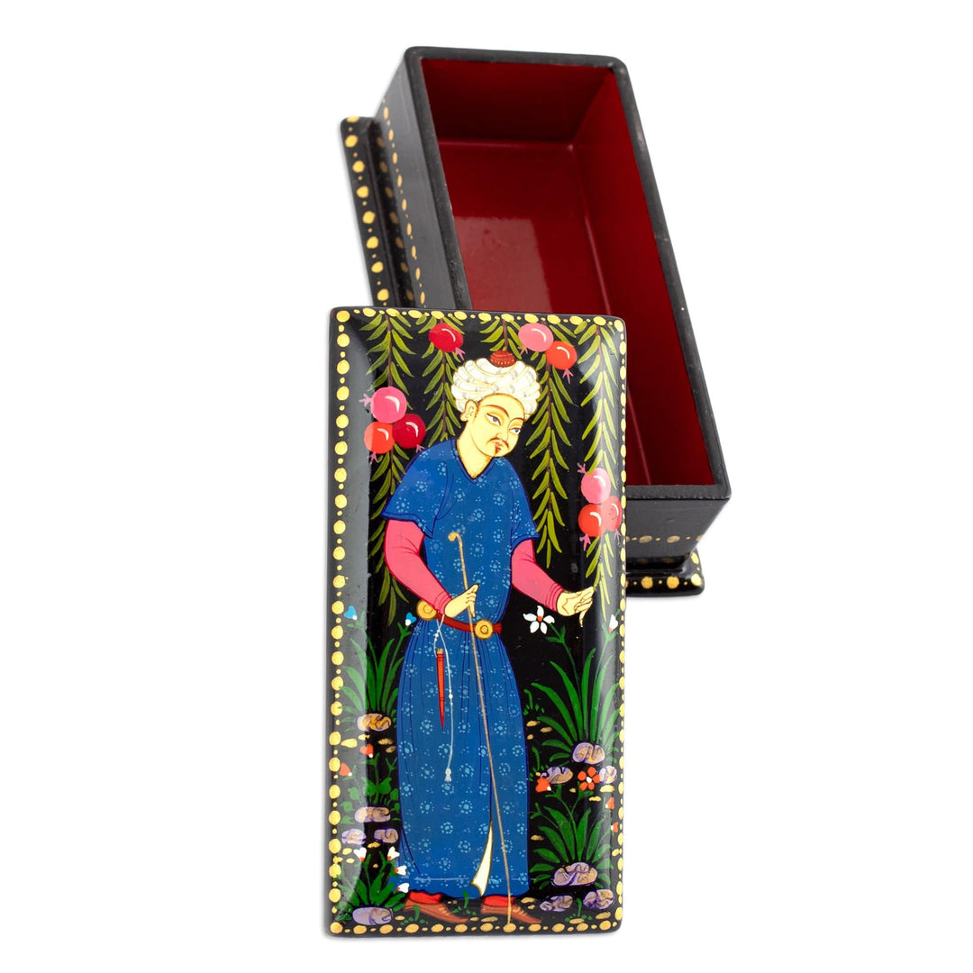Classic Painted Walnut Wood Jewelry Box from Uzbekistan - Pomegranate Prosperity