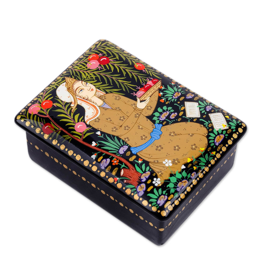 Handmade Black Walnut Wood Jewelry Box with Farmer in Yellow - Prosperous Harvest