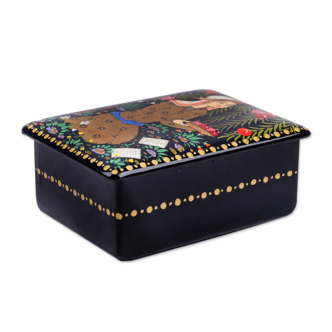 Handmade Black Walnut Wood Jewelry Box with Farmer in Yellow - Prosperous Harvest