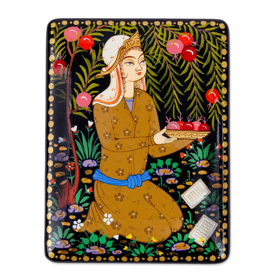 Handmade Black Walnut Wood Jewelry Box with Farmer in Yellow - Prosperous Harvest