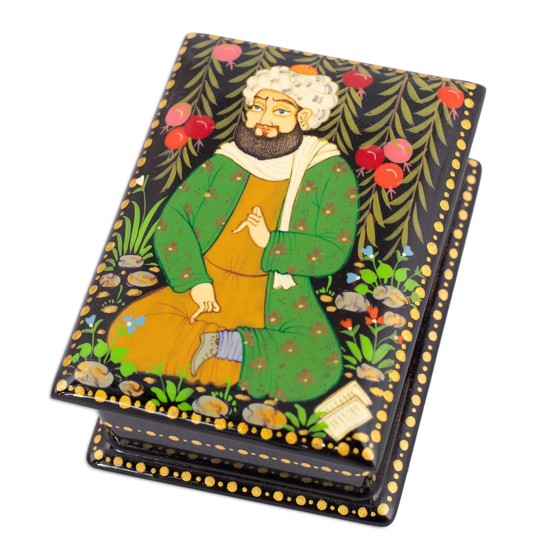 Handmade Black Walnut Wood Jewelry Box with Farmer in Green - Thriving Harvest