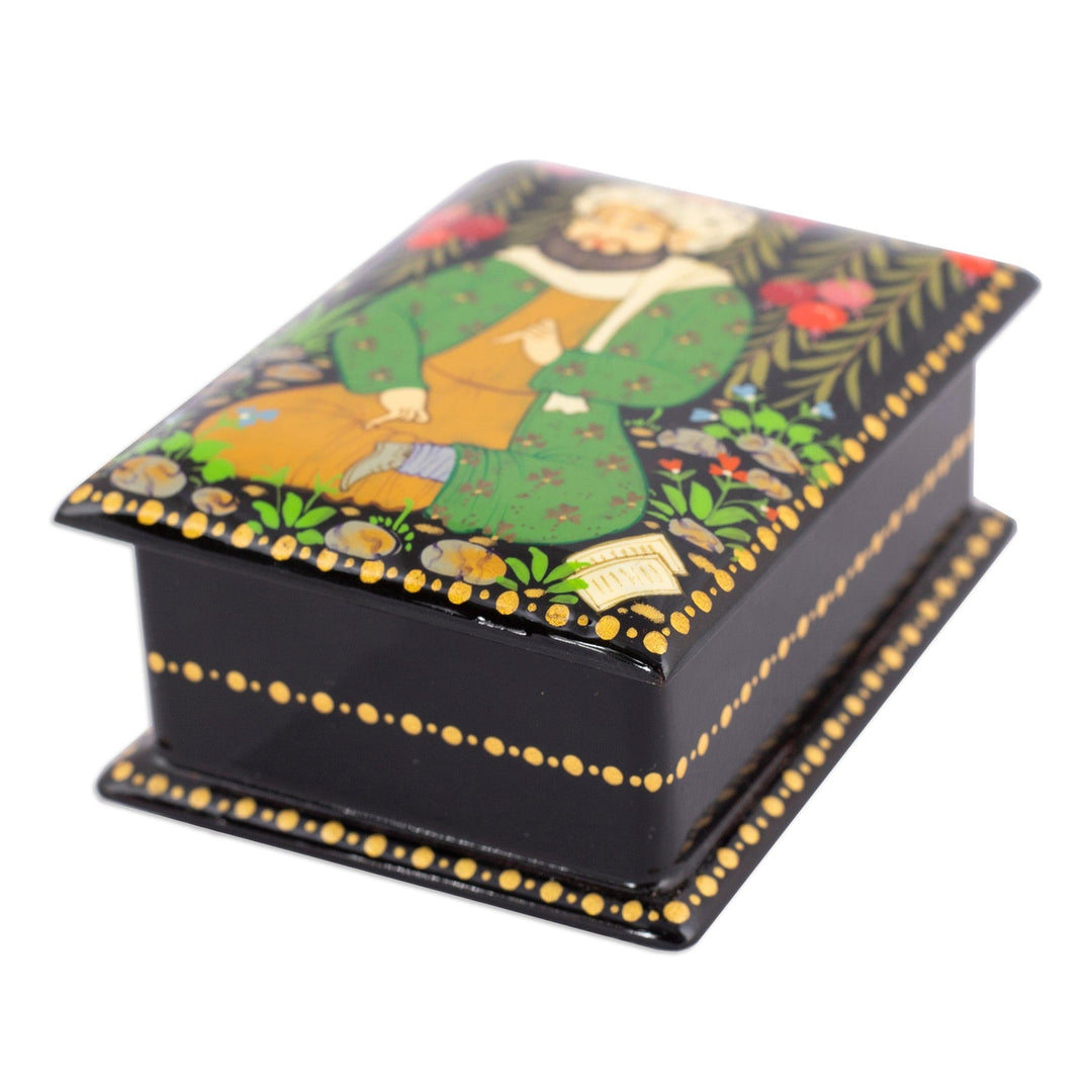 Handmade Black Walnut Wood Jewelry Box with Farmer in Green - Thriving Harvest