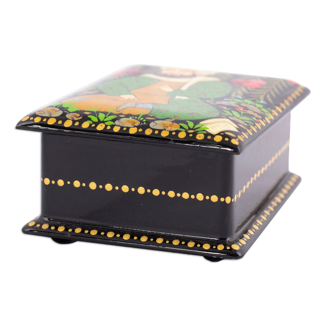 Handmade Black Walnut Wood Jewelry Box with Farmer in Green - Thriving Harvest