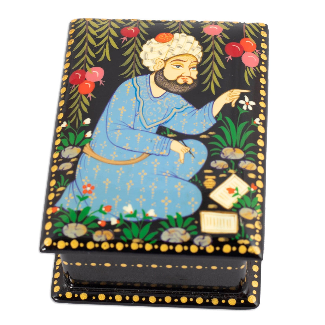 Handcrafted Black Walnut Wood Jewelry Box with Poet in Blue - Thriving Poem