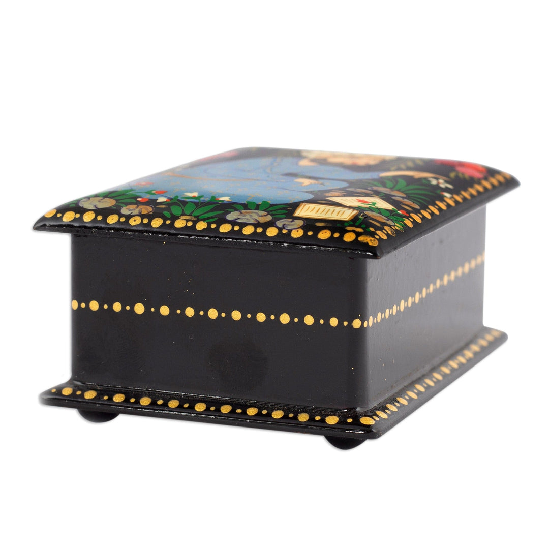 Handcrafted Black Walnut Wood Jewelry Box with Poet in Blue - Thriving Poem
