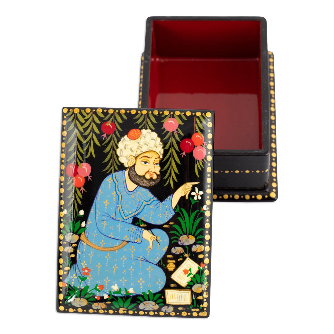 Handcrafted Black Walnut Wood Jewelry Box with Poet in Blue - Thriving Poem